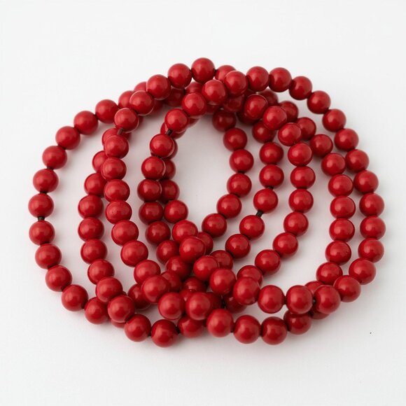Hand Crafted Stack Of Five Red Lucite Bead Stretch Bracelets - Picture 1 of 1